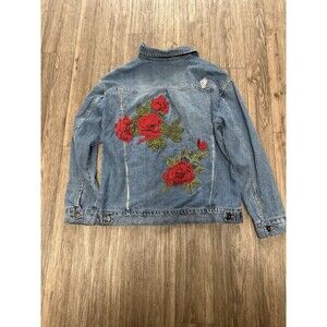 Highway‎ Jeans Rose Flower Embroidered Jean Jacket Sz S